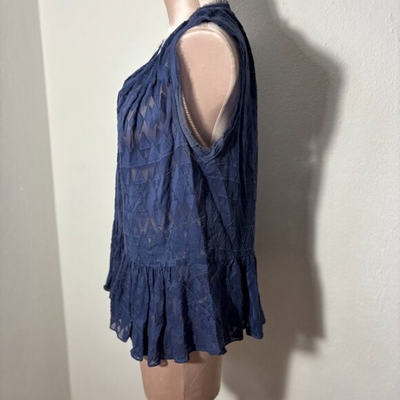 Rebecca Taylor Navy Diamond Embroidered Sheer Blouse Size L - Picture 4 of 11